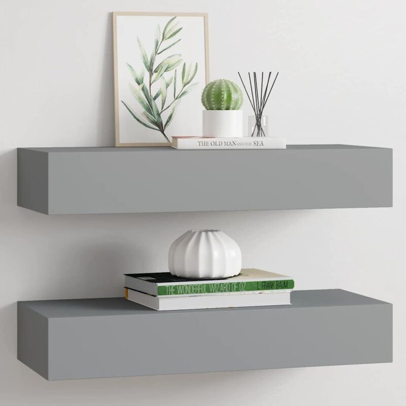 foto del prodotto scaffali con cassetti da parete 2 pz grigi 60x23,5x10 cm mdf vidaxl