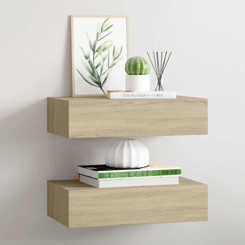 foto del prodotto scaffali con cassetti da parete 2 pz rovere 40x23,5x10 cm mdf vidaxl