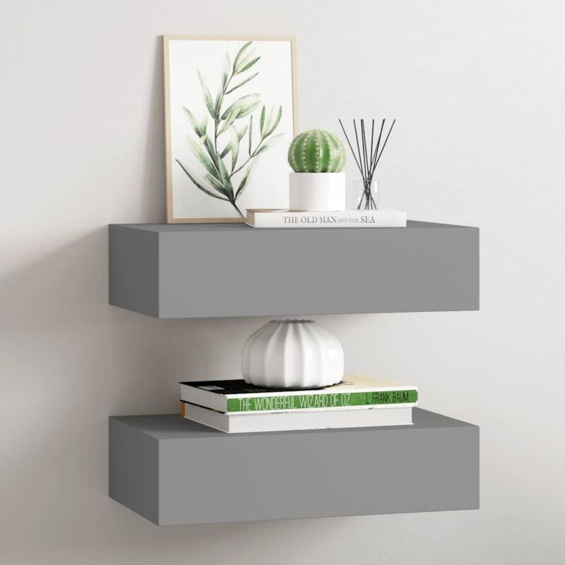 foto del prodotto scaffali con cassetti da parete 2pz grigio 40x23,5x10 cm in mdf
