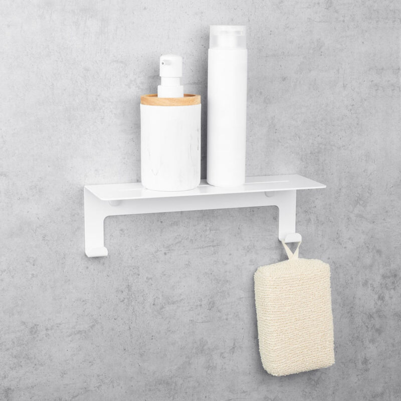 foto del prodotto scaffali da parete bagno, montaggio adesivo, bianco, grohys 30 cm daske