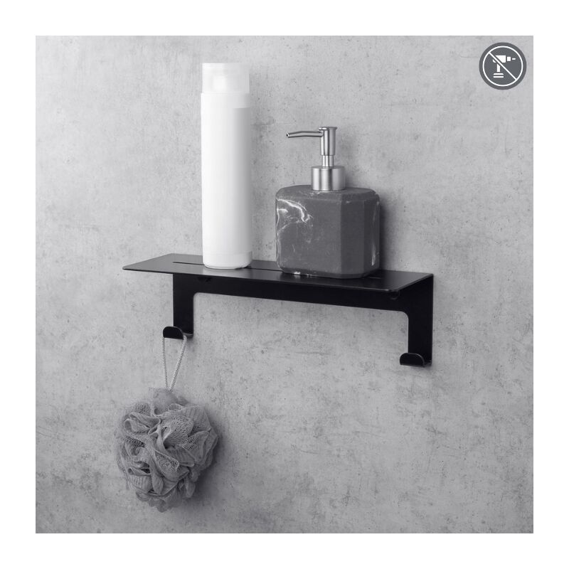 foto del prodotto scaffali da parete bagno, montaggio adesivo, nero, grohys 30 cm daske