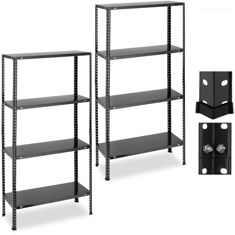 foto del prodotto scaffali in acciaio, set da 2, 147,5x75,5x30,5 cm, 4 ripiani regolabili, carico 160 kg, garage e cantina, nero relaxdays