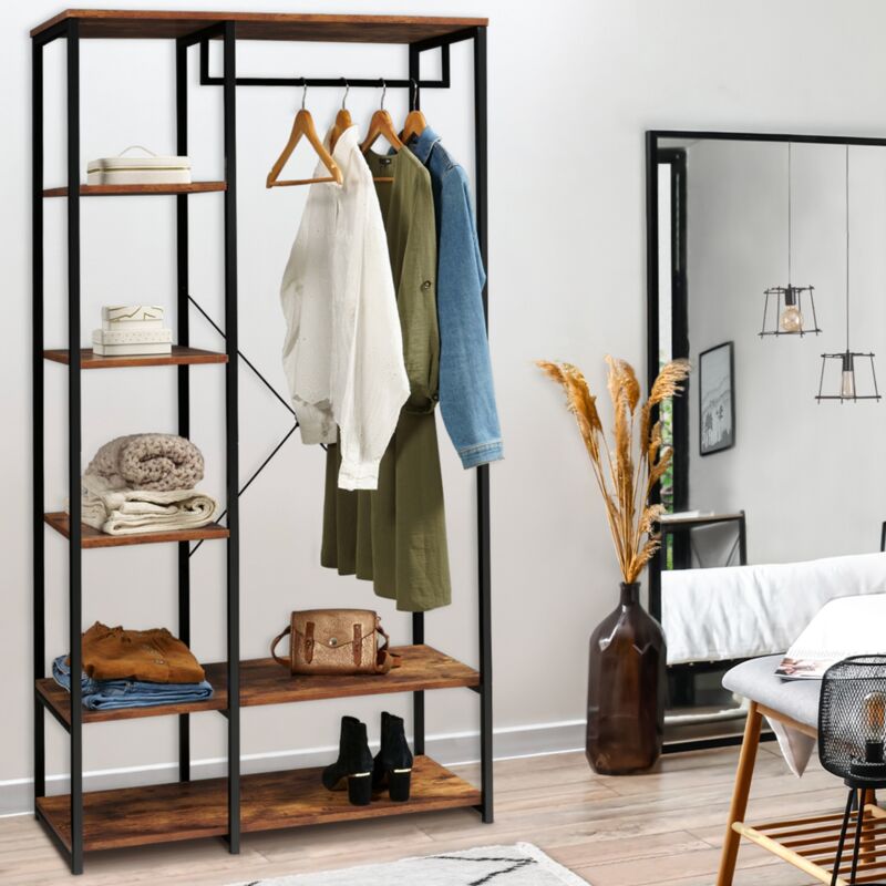 foto del prodotto scaffali per guardaroba l. 90 cm hawkins legno scuro design industriale