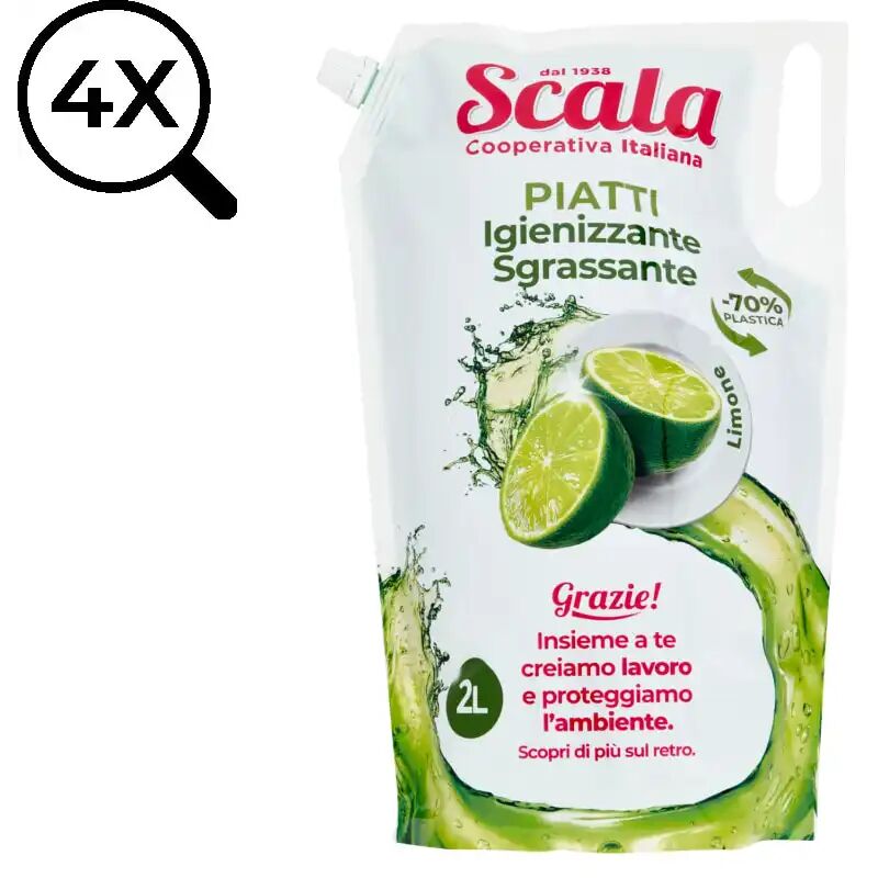 foto del prodotto scala 4x detersivo piatti igienizzante sgrassante ecoricarica a limone da 2 lt