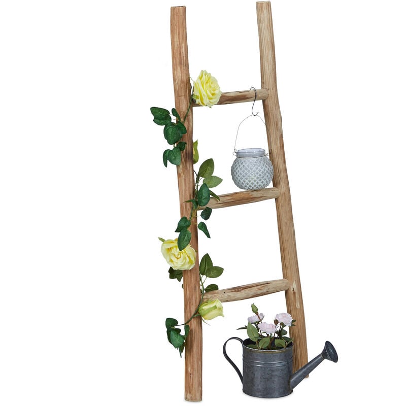 foto del prodotto scala decorativa, legno di castagno, 3 traverse, fatta a mano, portasciugamani, appendiabiti, 90 cm, naturale relaxdays