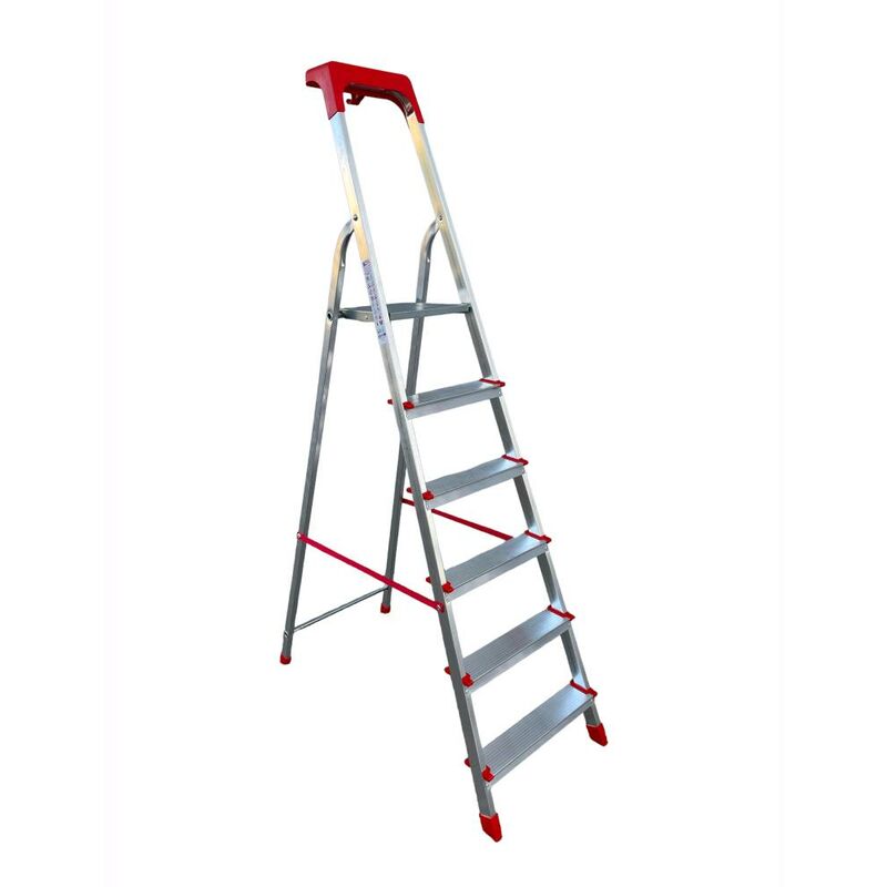 immagine 0 del prodotto scala domestica in alluminio 6 gradini antiscivolo con portaoggetti altezza pedana 120 cm