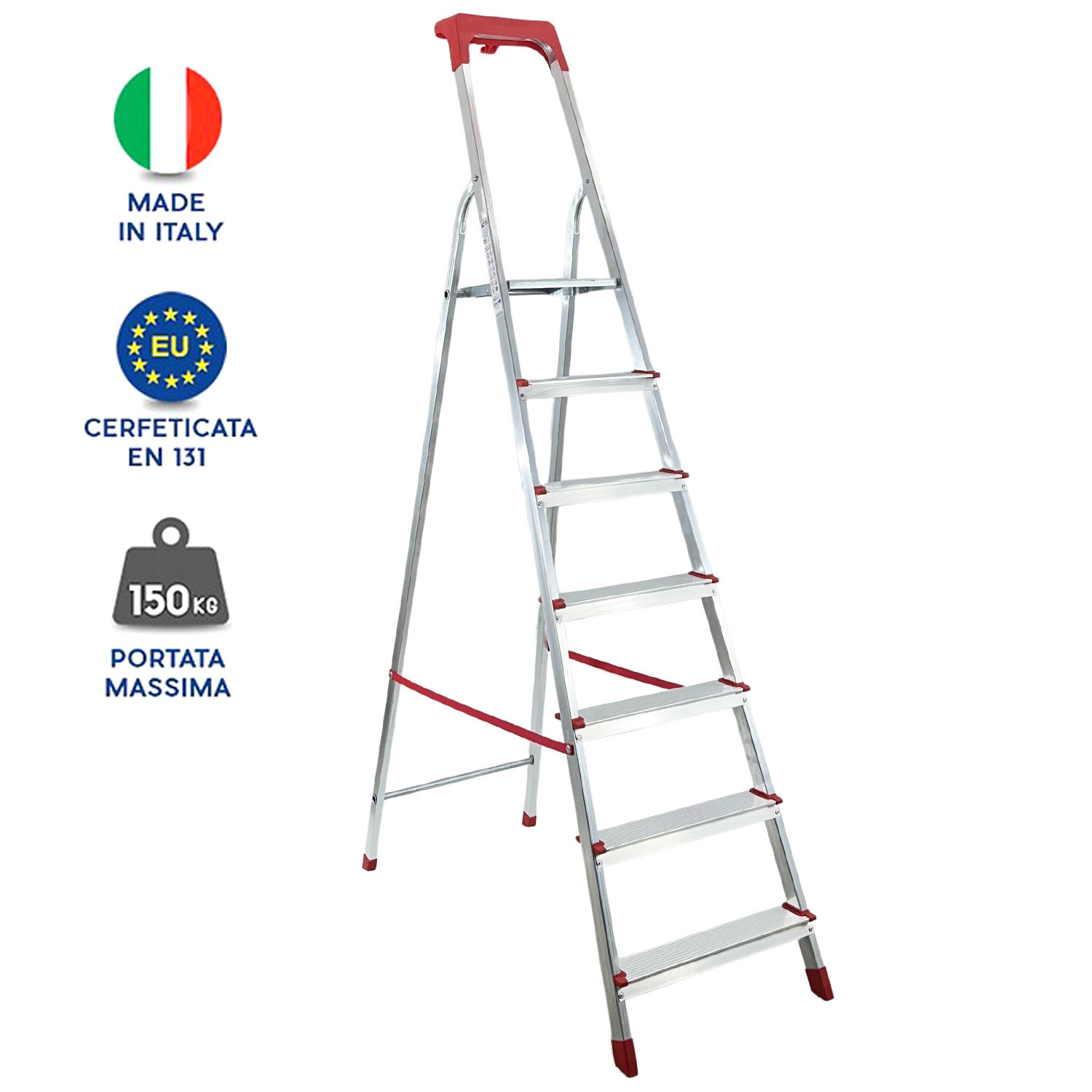 foto del prodotto scala domestica in alluminio martina leggera portatile scaletto vaschetta portaoggetti pieghevole robusta salv 7 gradini