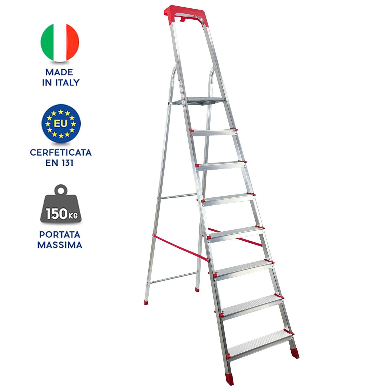 foto del prodotto scala domestica in alluminio martina leggera portatile scaletto vaschetta portaoggetti pieghevole robusta salv 8 gradini