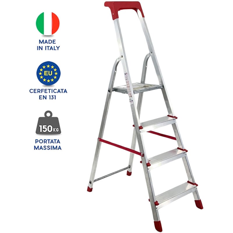 foto del prodotto scala domestica in alluminio martina leggera portatile scaletto vaschetta portaoggetti pieghevole robusta salvaspazio made in italy 4 gradini