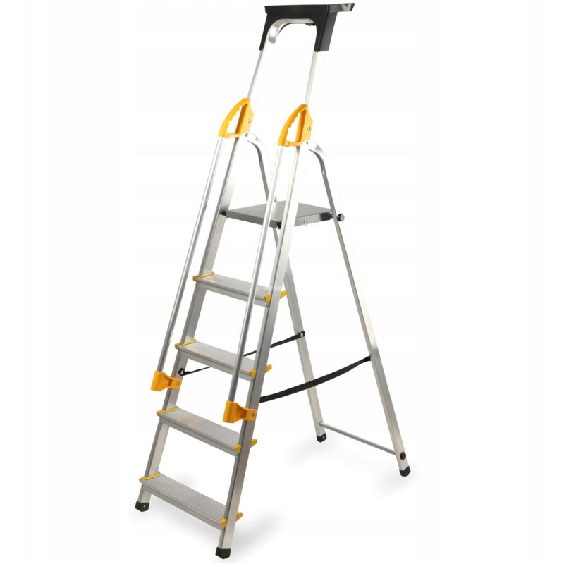 foto del prodotto scala domestica kadax in alluminio, 5 gradini, pieghevole, con corrimano gancio