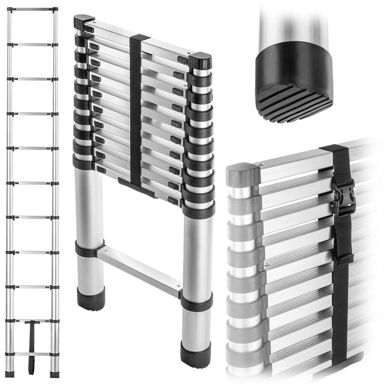 foto del prodotto scala in alluminio, telescopica, allungabile, pieghevole, 11 gradini, 125 kg, solida