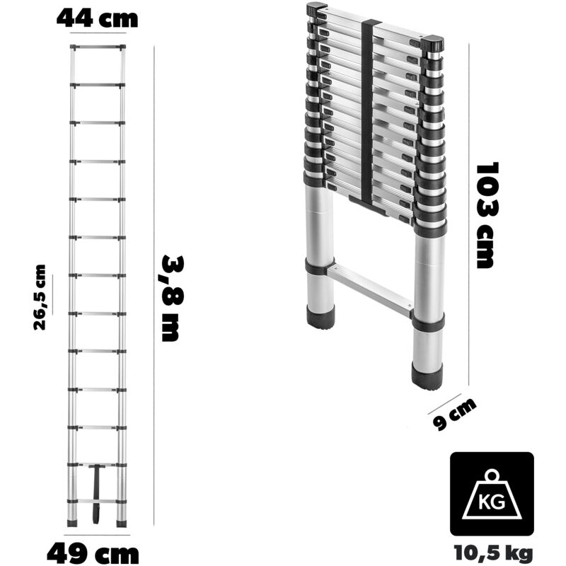 foto del prodotto scala in alluminio, telescopica, allungabile, pieghevole, 13 gradini, 125 kg, solida