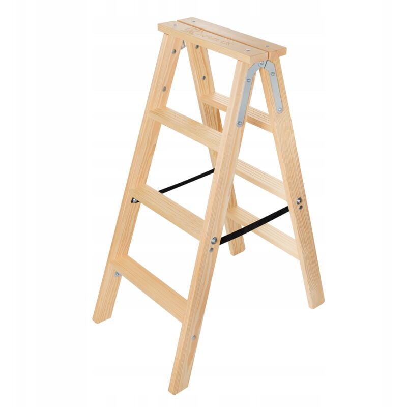 foto del prodotto scala in legno, scala da pittore, scala a pioli, scala a pioli, scala pieghevole, scala doppia con gancio in acciaio 4 gradini - kadax