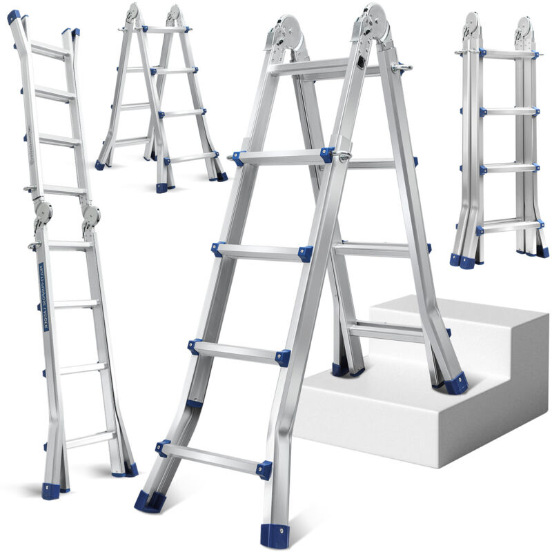 foto del prodotto scala multifunzionale scala multiuso scala telescopica in alluminio argento fino a 150 kg 4x4 402 cm swanew