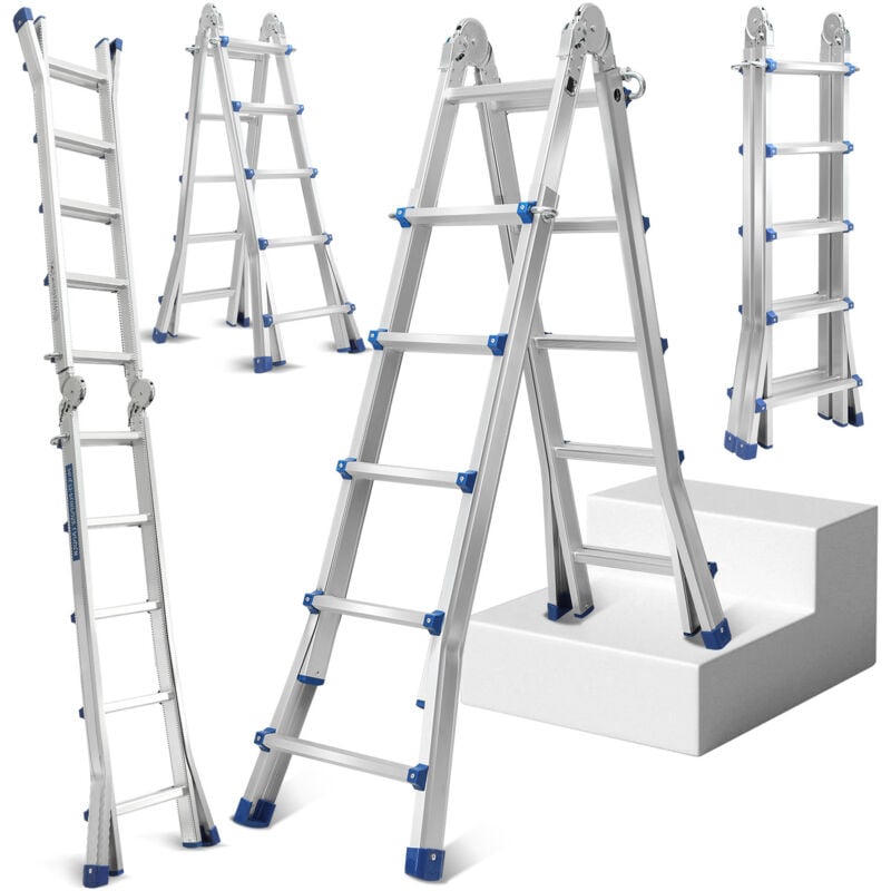 foto del prodotto scala multifunzionale scala multiuso scala telescopica in alluminio argento fino a 150 kg 4x5 513 cm swanew