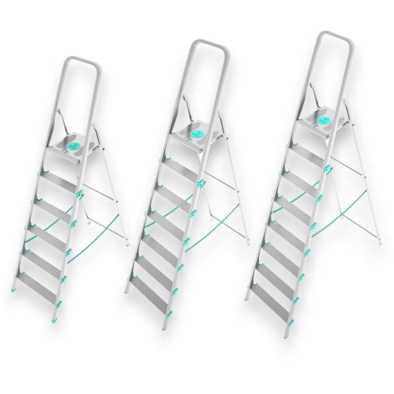 foto del prodotto scala multiuso alta in alluminio stabile e resistente con gradini antiscivolo e piattaforma ampia libellula 6 gradini 51x111xh189 cm