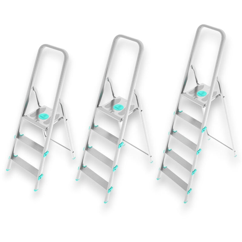 foto del prodotto scala multiuso in alluminio stabile e resistente con gradini antiscivolo e piattaforma ampia libellula - 5 gradini - h106 cm