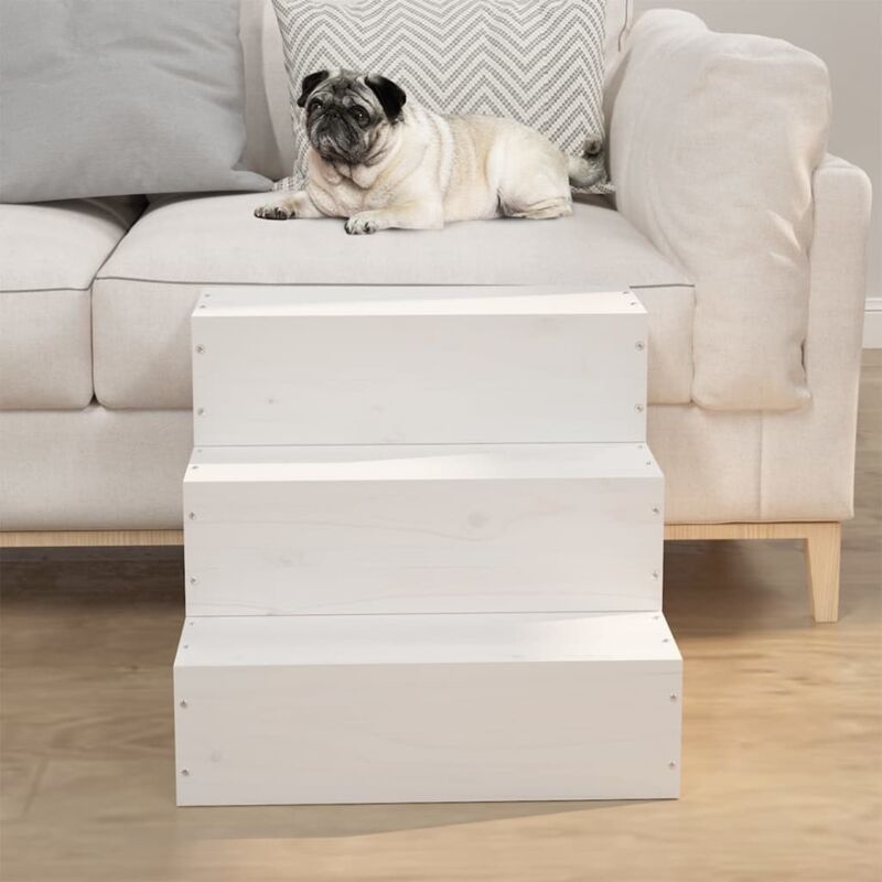 foto del prodotto scala per animali bianca 40x37,5x35cm in legno massello di pino vidaxl