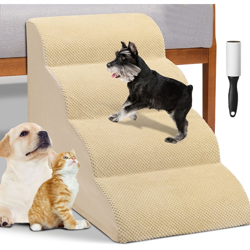 foto del prodotto scala per animali domestici beige 4 scalini per gatti e cani rullo rimuovi peli