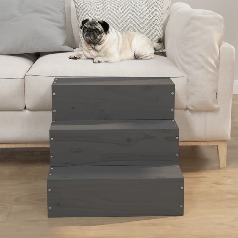 foto del prodotto scala per animali grigia 40x37,5x35cm in legno massello di pino vidaxl