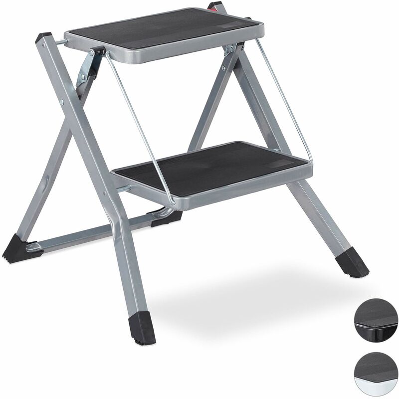 foto del prodotto scala pieghevole, 2 gradini, salvaspazio, antiscivolo, ferro, hlp 45x50x50 cm, grigio relaxdays