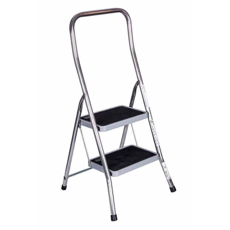 foto del prodotto scala pieghevole a 2 scalini krause 130860 grigio argentato nero blu alluminio