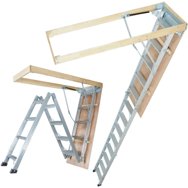 immagine 0 del prodotto scala pieghevole per soffitta, capacita 350 libbre, 22,5 x 63 , estensione in alluminio, adatta a soffitti da 9,5 a 12 , leggera e portatile,