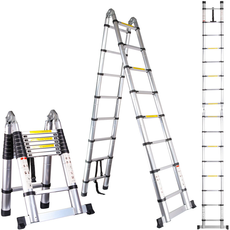 foto del prodotto scala pieghevole telescopica in alluminio da 5 m 2,5 m 2,5 m , scala retrattile multifunzione pieghevole con carico di 150 kg, argento