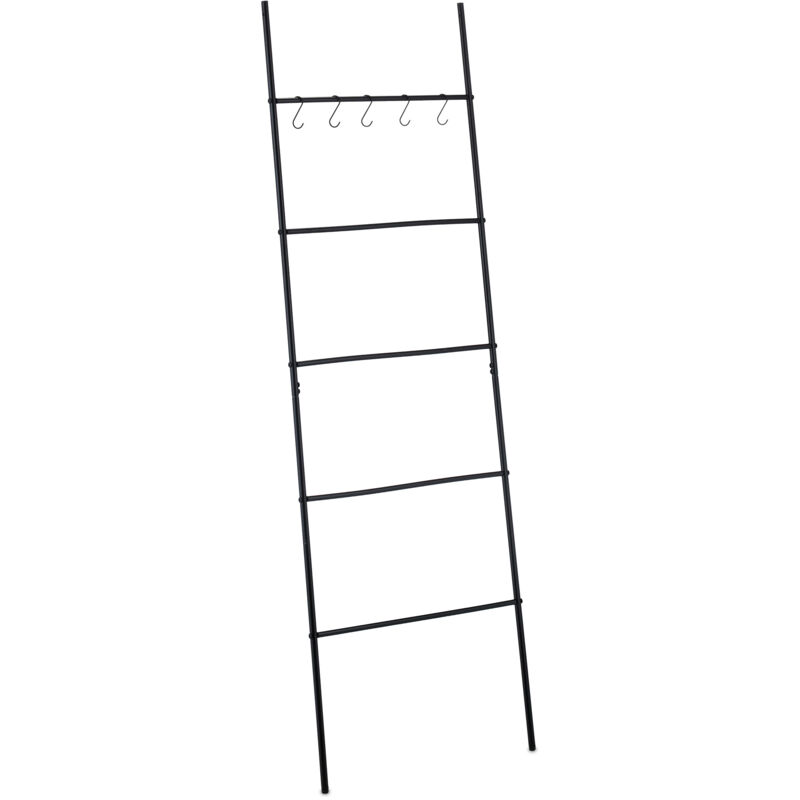 foto del prodotto scala porta asciugamani da bagno, scaletta a 5 pioli con ganci portasciugamani, metallo, hxl 178x58 cm, nero relaxdays