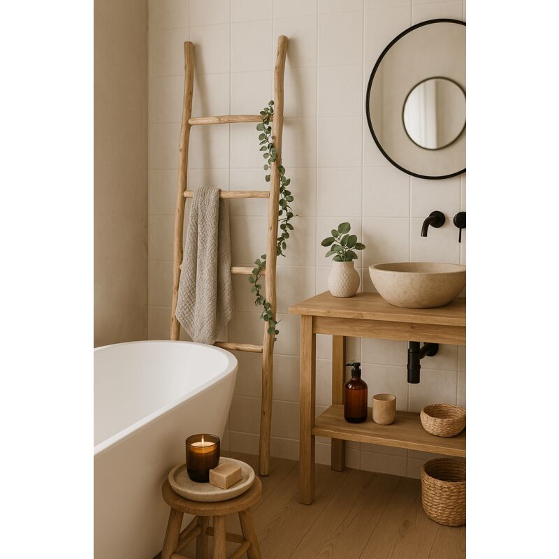 foto del prodotto scala porta asciugamani legno bagno moderno da terra scaletta portasciugamani da parete a muro decorativa appendi asciugamani