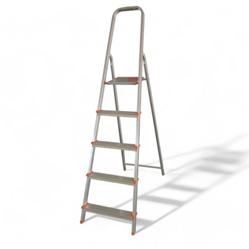 foto del prodotto scala professionale in alluminio portata 150 kg con gradini antiscivolo ideale per uso domestico e lavori edilizia 5 gradini