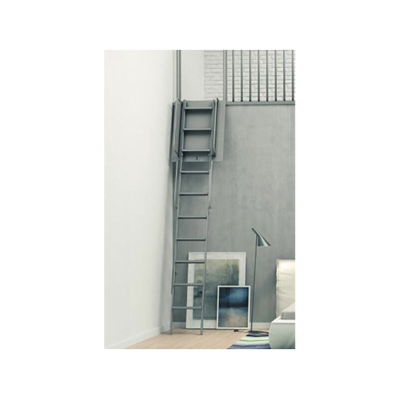 foto del prodotto scala retrattile pieghevole per accesso soppalco porta verticale colore nero palco p n