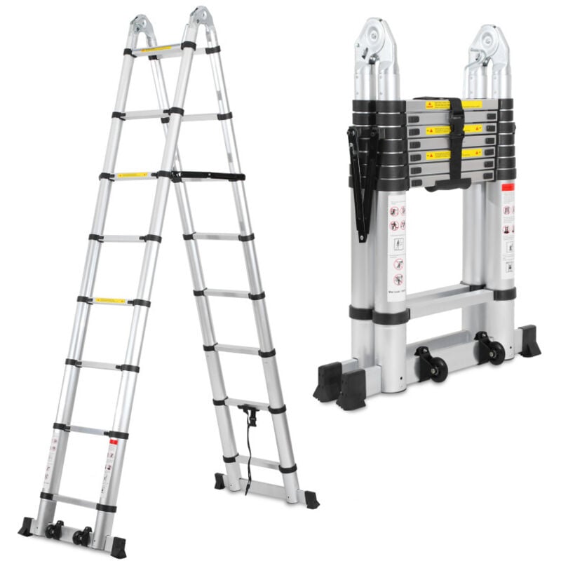 foto del prodotto scala telescopica 2,5m 2,5m scala allungabile in alluminio argento scala allungabile antiscivolo swanew