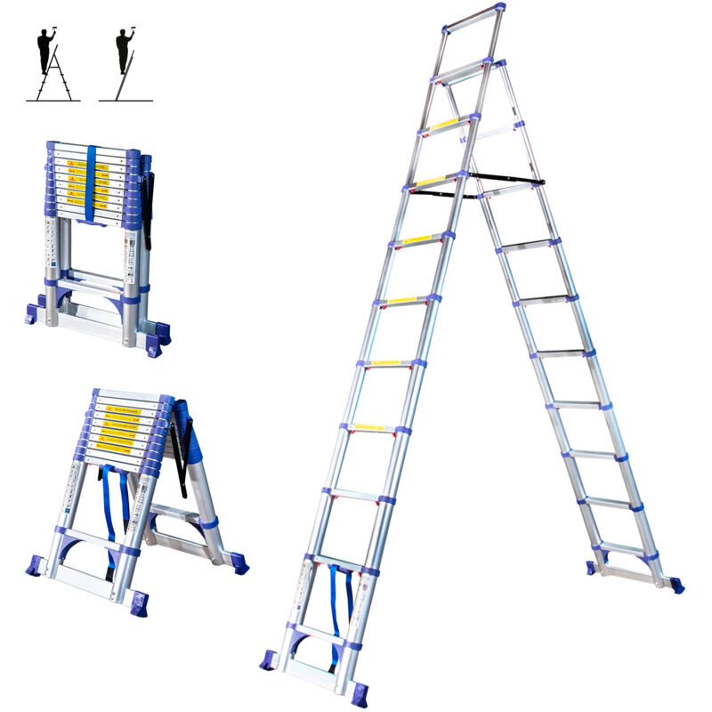 foto del prodotto scala telescopica a 11 gradini extendact11, scala telescopica 3,2m 2,9m, scala pieghevole, stabilizzatore, alt. max lavoro 4,7m, garanzia 5 anni,