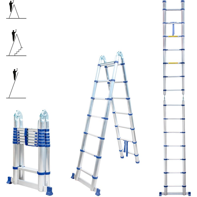 foto del prodotto scala telescopica articolata in alluminio 4,4 m 2,2 2,2 stempakt hostrom, leggera, compatta e pieghevole, altezza di lavoro massima 5,3m, carico