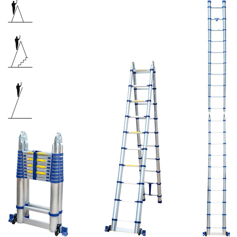foto del prodotto scala telescopica articolata in alluminio 6,2m 3,1 3,1 stempakt hostrom, leggera, compatta e pieghevole, altezza di lavoro massima 7,1m, carico