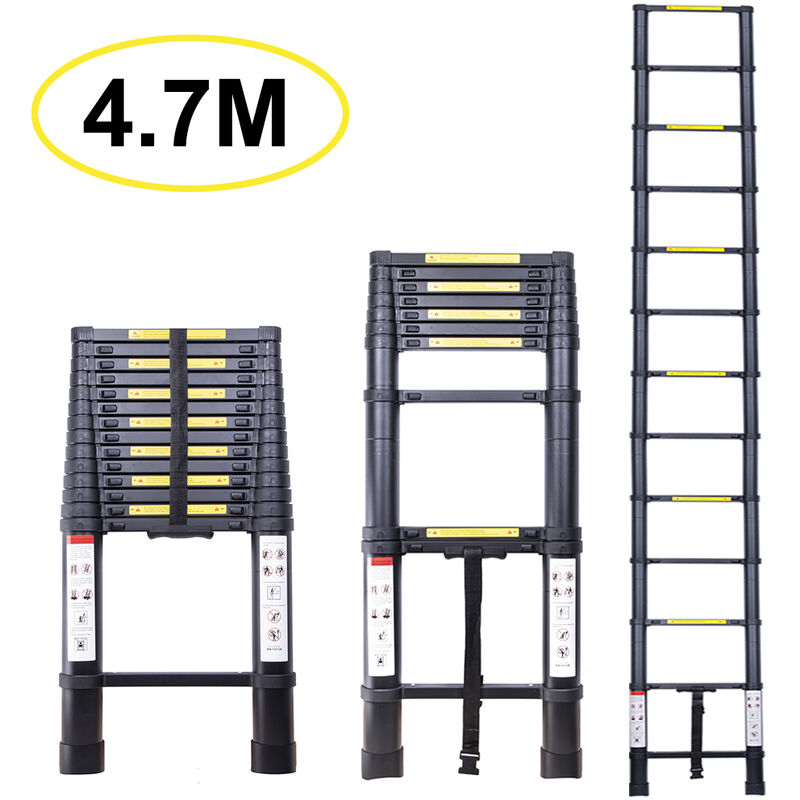 foto del prodotto scala telescopica da 4,7 m, scala in alluminio allungabile scala multiuso, carico massimo 150 kg, tutto nero