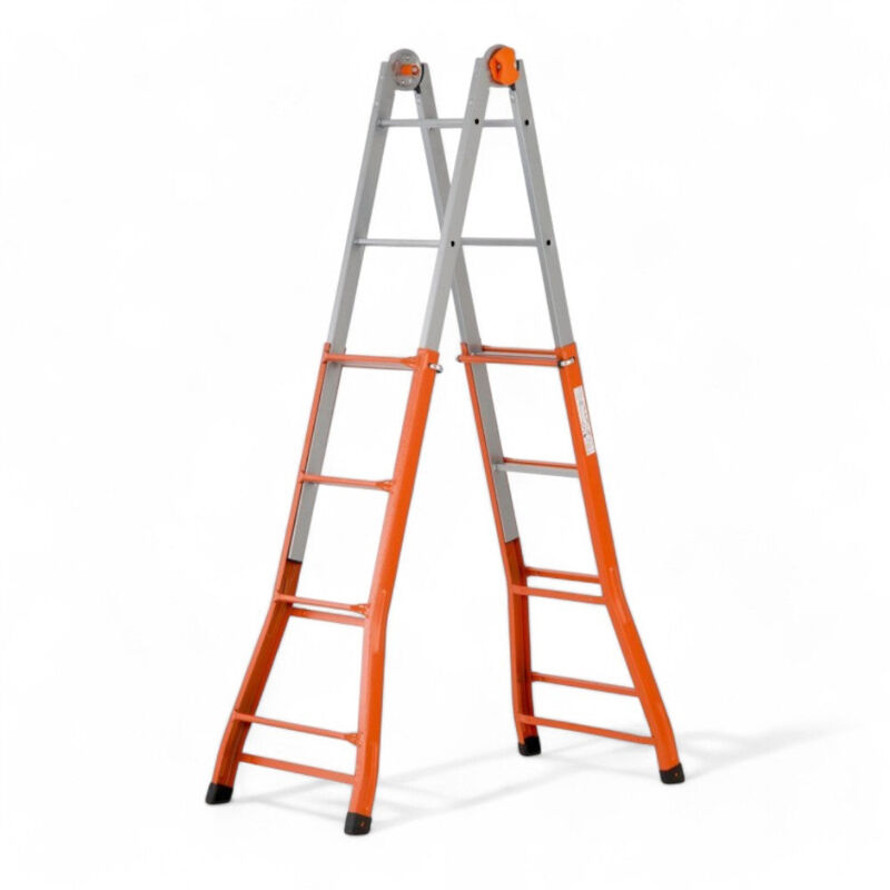 foto del prodotto scala telescopica in acciaio verniciato 4 4 gradini altezza 376 cm sicurezza e portata max 100 kg antisdrucciolo