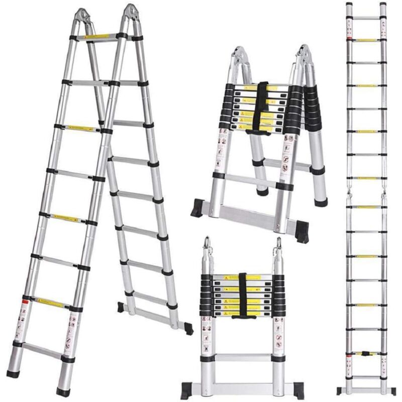 foto del prodotto scala telescopica in alluminio 5 m multifunzionale scala retrattile carico di 150 kg 2.5 m 2.5 m 