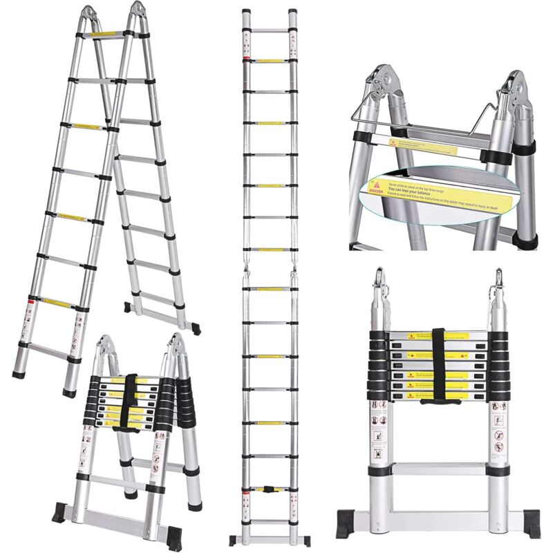 foto del prodotto scala telescopica in alluminio multifunzionale scala retrattile carico di 150 kg 3.2m 1.6 1.6 