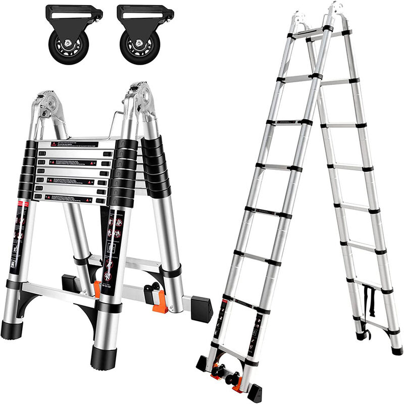 foto del prodotto scala telescopica in alluminio, scaletta pieghevole con doppia puleggia rimovibile, carico massimo 150 kg 3.8m 1.9 1.9 
