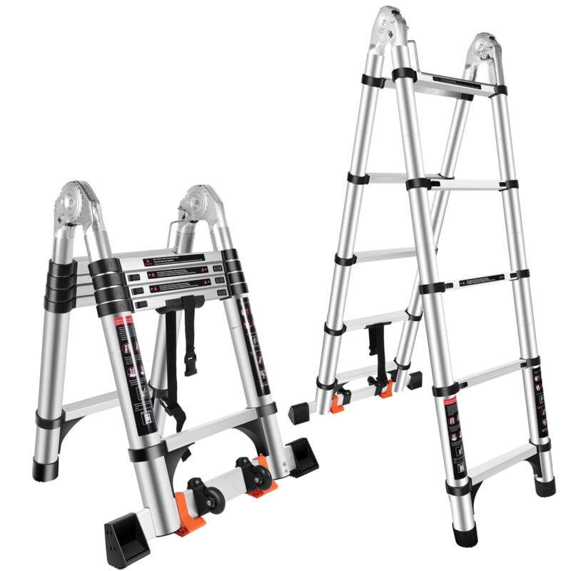 foto del prodotto scala telescopica in alluminio , telescopio di una scala con ruota mobile, scala pieghevole per interni ed esterni - 3.2m 1.6 1.6