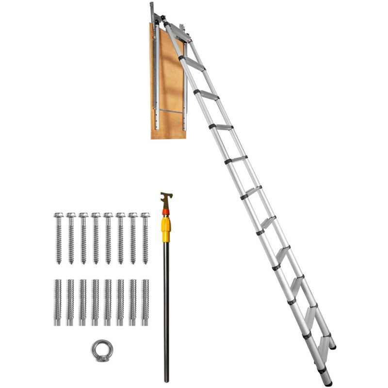 foto del prodotto scala telescopica per soffitta, portata 350 lb, 39,37 x 23,6, prolunga multiuso in alluminio, leggera e portatile, adatta ad altezze di soffitto di