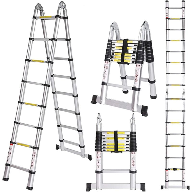 foto del prodotto scala telescopica portatile e pieghevole scala pieghevole in alluminio nero, carico 150 kg 5 m 2.5 m 2.5 m 