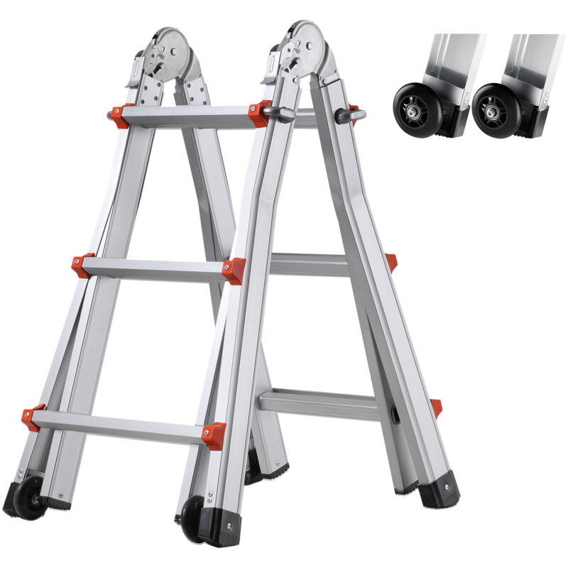 foto del prodotto scala telescopica telaio a forma di a, scala estensibile compatta in alluminio carico 149,7 kg, scala pieghevole portatile multifunzione per camper,