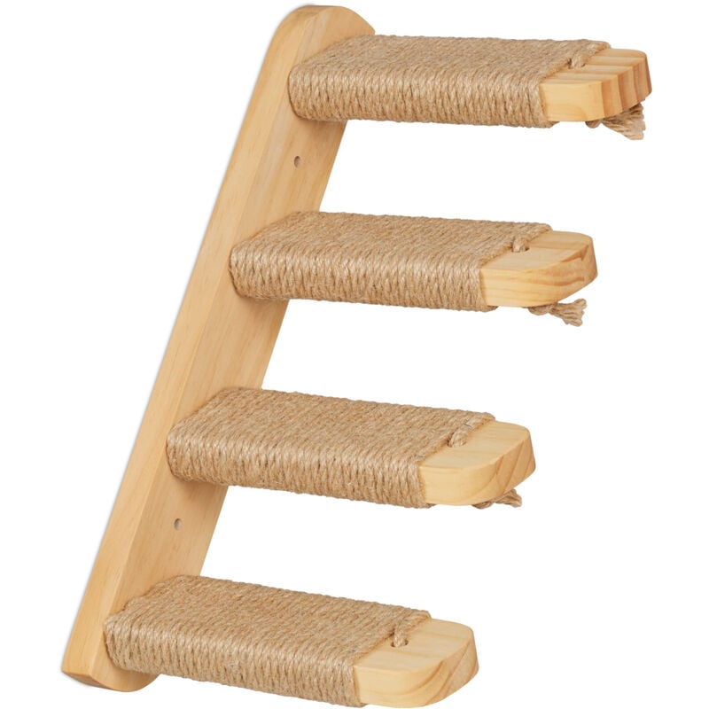 foto del prodotto scala tiragraffi da parete per gatti, scaletta percorso arrampicata, mensole muro, 29x34x22,5 cm, legno e juta - relaxdays