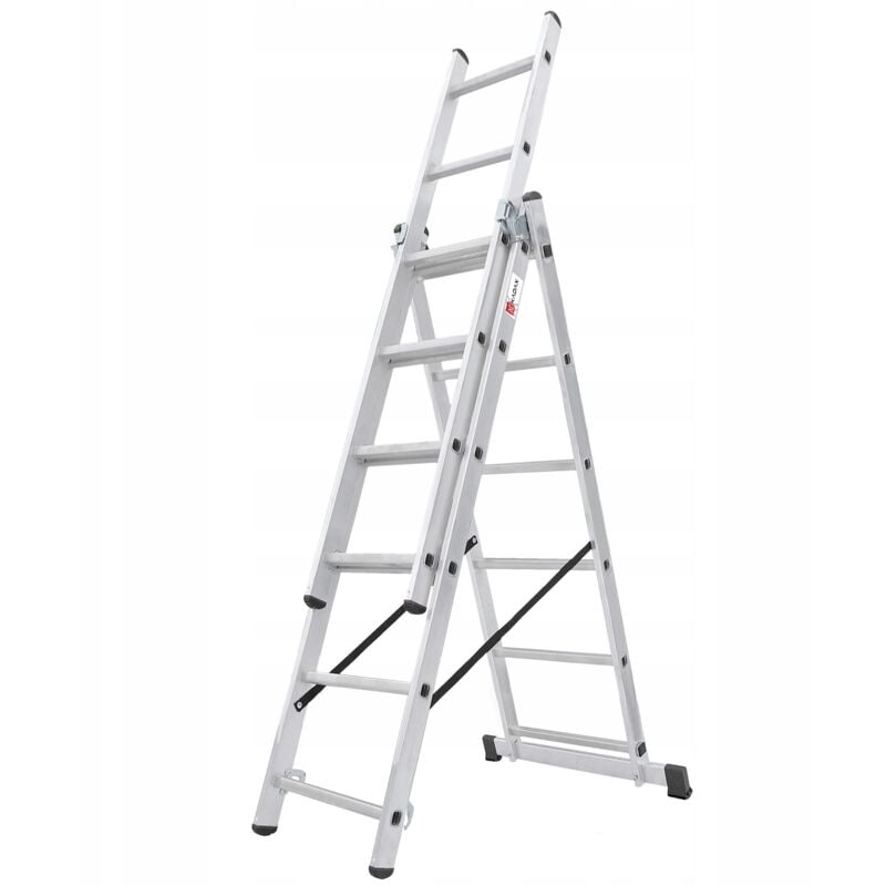 foto del prodotto scala trasformabile a 3 sezioni, scala scorrevole in alluminio, scala doppia per lavori domestici e professionali 6 gradini kadax