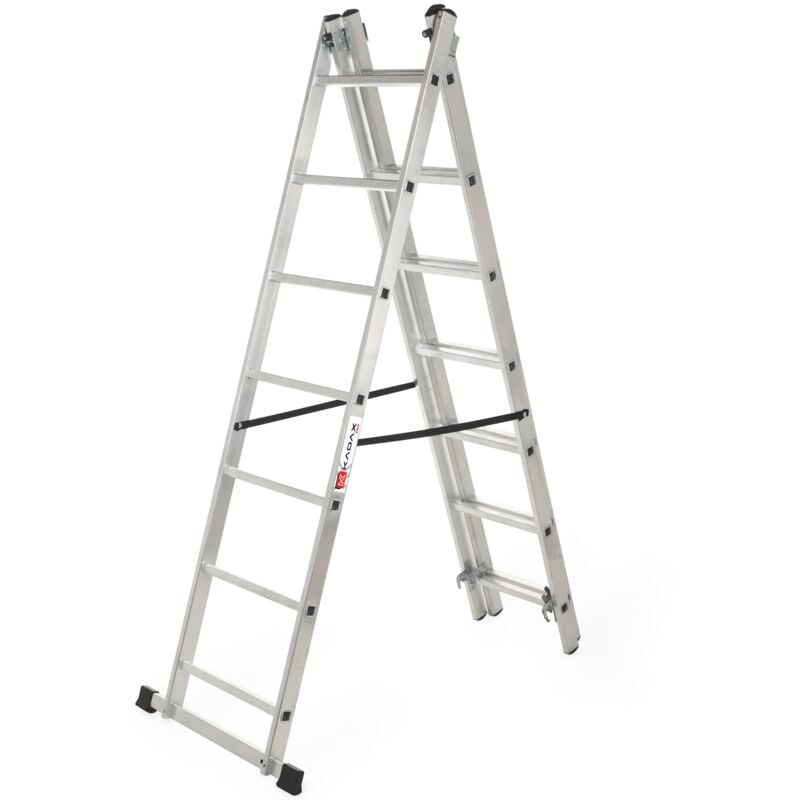 foto del prodotto scala trasformabile a 3 sezioni, scala scorrevole in alluminio, scala doppia per lavori domestici e professionali 7 gradini - kadax