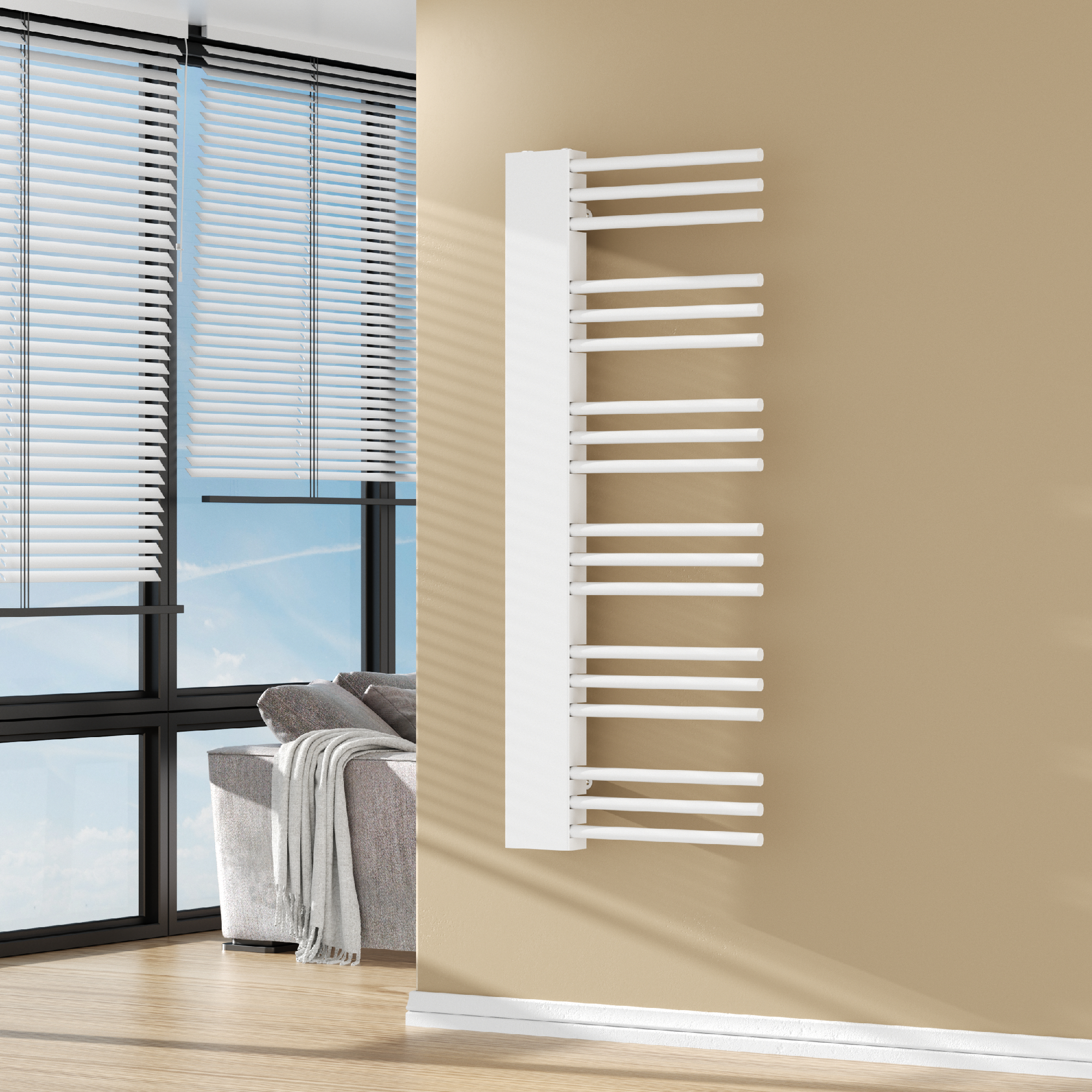 foto del prodotto scalda asciugamani da parete kviteseid scaldasalviette ad acqua calda 120x50 cm 470 w bianco neu.haus