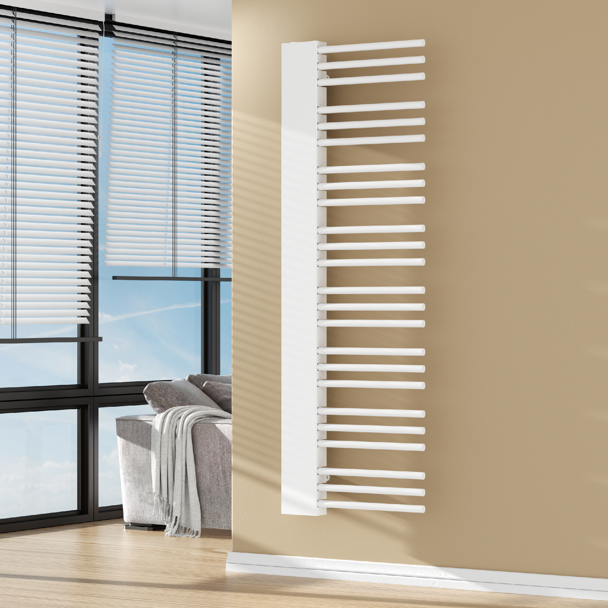 foto del prodotto scalda asciugamani da parete kviteseid scaldasalviette ad acqua calda 146x45 cm 558 w bianco neu.haus